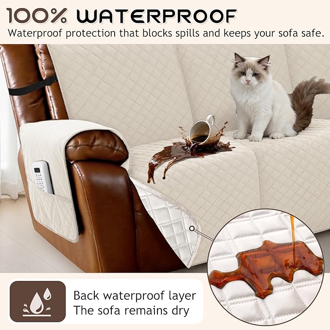 Arfntevss Waterproof Recliner Sectional Couch Covers for Reclining Sectional L Shape Sofa Cover Non Slip Washable Recliner L Shaped Slipcover Sets for Dog Furniture Protector (5 Seater, Light Beige) - Image 2
