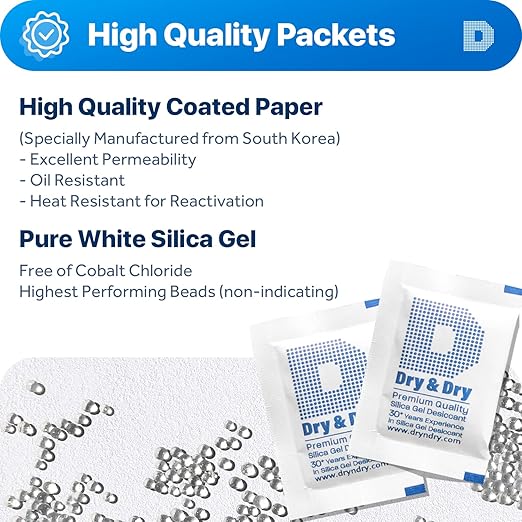 Dry & Dry 5 Gram [250 Packets] Premium Silica Gel, Desiccant Packs, Silica Packets - Rechargeable Silica Gel Packets, Silica Gel, Silica Gel Packs - Image 2
