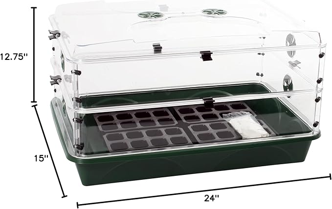 EarlyGrow Large Domed Propagator with 2 Height Extenders, Seedling Trays, and Locking Clip Set, Green (97019) - Image 10