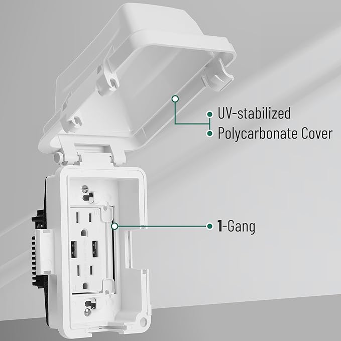 Bates Choice Weatherproof Electrical Outlet Cover, 1-Gang, White Plastic Outdoor Outlet Cover, Plug-In, 120 Volts AC, Compatible with All Devices - Image 3