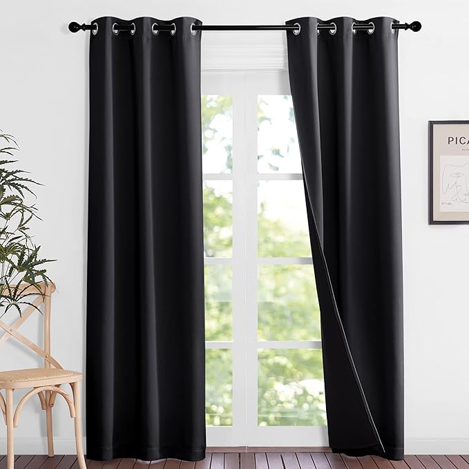 NICETOWN High-End Thermal Kitchen Curtains, Full Blackout Curtains 84 Inches Long for Dining Room, Soundproof Window Treatment Drapes for Hall Room, Black, 37" Wide Per Panel, Set of 2 Panels - Image 2