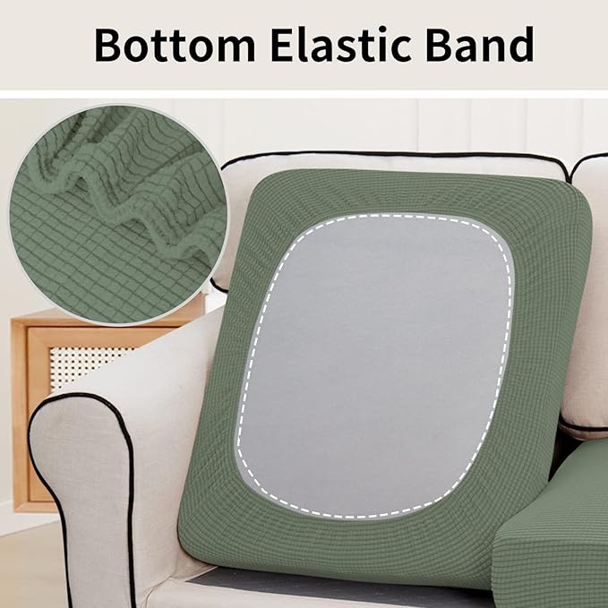 Easy-Going Stretch Individual Loveseat Couch Cushion Cover Sofa Cushion Furniture Protector Sofa slipcover Soft Flexibility with Elastic Bottom (2-Piece Loveseat Cushion Cover, Greyish Green) - Image 4