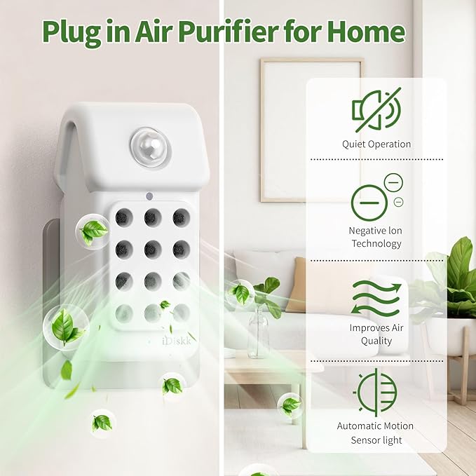Improve Indoor Air Quality: iDiskk 3Pack Plug in Air Ionizers Negative Ion Technology Air Purifier, Mini Portable Air Freshener for Bedroom, Bathroom, Office - Image 2