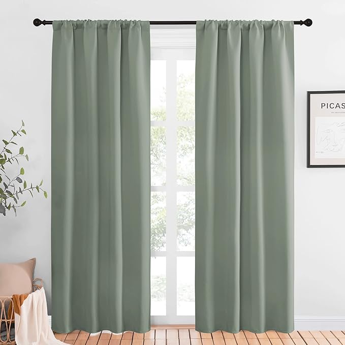 NICETOWN Window Curtains Blackout Drapes - Thermal Insulated Solid Rod Pocket Blackout Curtains/Draperies for Living Room (Greyish Green, One Pair, 42 by 84-Inch) by NICETOWN