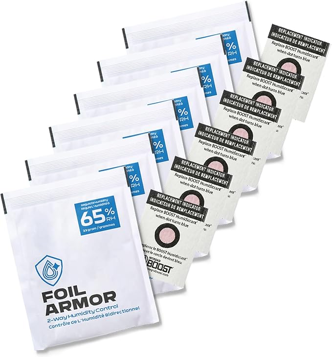 Trading Card Flattening Pack, 33g Size for a Small Stack of Cards, 65% RH 2-Way Humidity Control - Trading Card Protectors (33 grams, Pack of 6) by FoilArmor