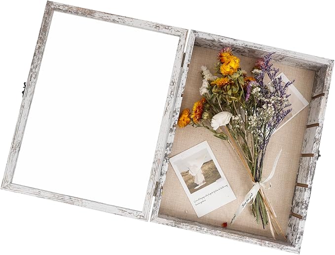 Shadow Box with Shelves, White 12x16 Shadow Boxes Display Cases with Shelves for Miniatures Keepsake Collectibles, Coins Military Medals Pins Wedding Flowers - Image 4