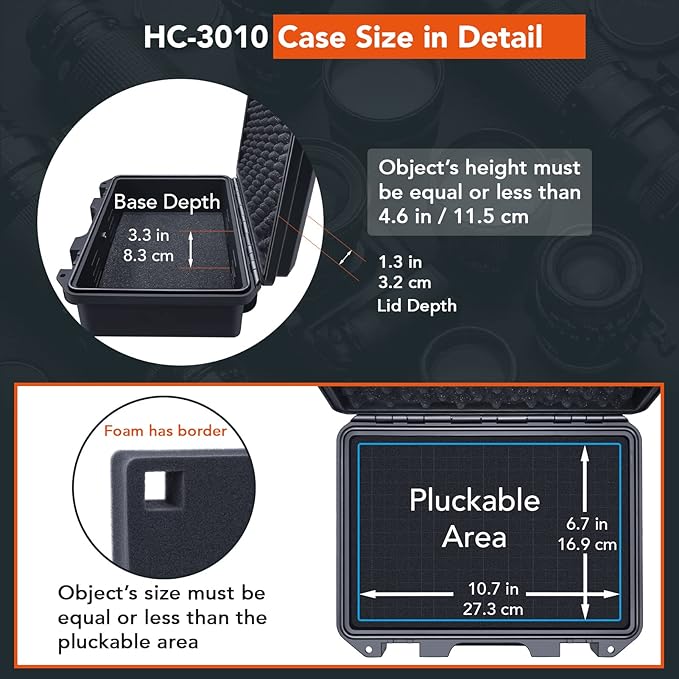 Lykus HC-3010 Waterproof Hard Case with Customizable Foam Insert, Interior Size 11.81x7.87x4.72 in, Suitable for Pistol, Camera, Lens, Drone, Mic, Flashlight, Electronics, Tools, and More - Image 4