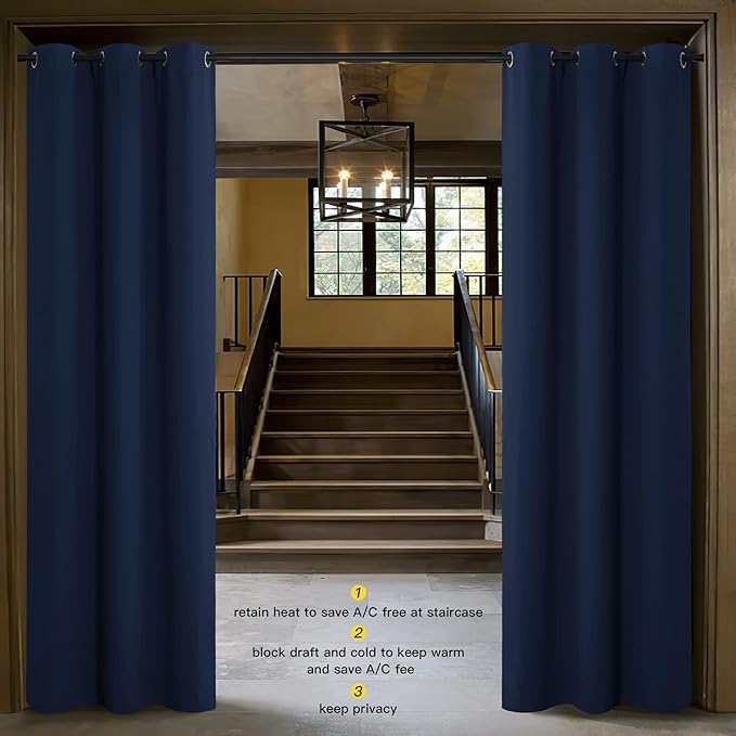 NICETOWN Sliding Door Curtains 96 inch Length, Single Curtain Panel, Insulating Thermal Blackout Curtains for Bedroom Window Bathroom Doorway Front Door (1 Panel, 5ft Wide x 8ft Long, Navy) - Image 2