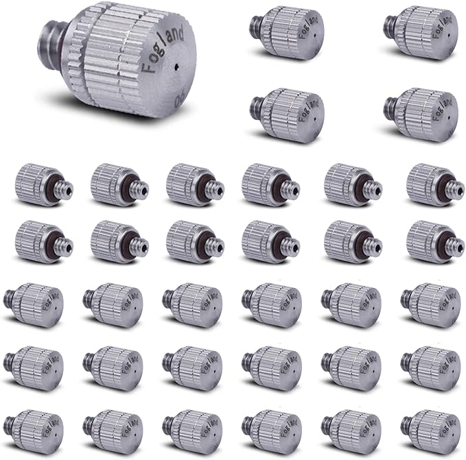 Fogland Misting Nozzles for Cooling System:35pcs Clogging-Prevent Cleanable Stainless Steel Mist Nozzles 0.024" Orifice 10/24 UNC for Patio Garden Trampoline by Fogland