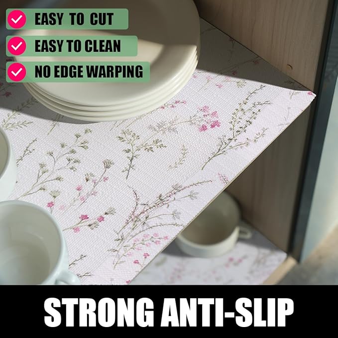 Floral Drawer and Shelf Liner for Cabinets, 12IN x 20FT Non-Adhesive and Strong Non-Slip Flower Shelf Cabinet Drawer Liners for Kitchen,Table,Bookshelves,Waterproof Cupboard Liners - Image 2