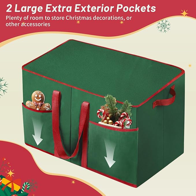 Nutcracker and Figurine Collectibles Storage Box， Large Ornament Storage Organizer Stores Up to 8 Holiday Figurines-Carolers, Santa Figure, or Nut Cracker Ornaments (Green/15 Inches) - Image 6