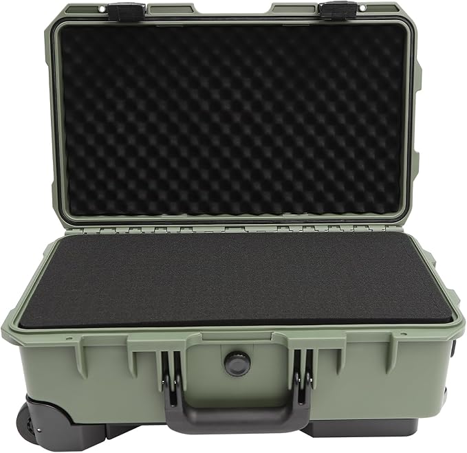 22" Weatherproof Hard Case Rolling Waterproof Case Dry Box with Foam Protective Cases Shockproof Hard Travel Cases For Cameras Lenses Electronic Equipment (Green) - Image 3