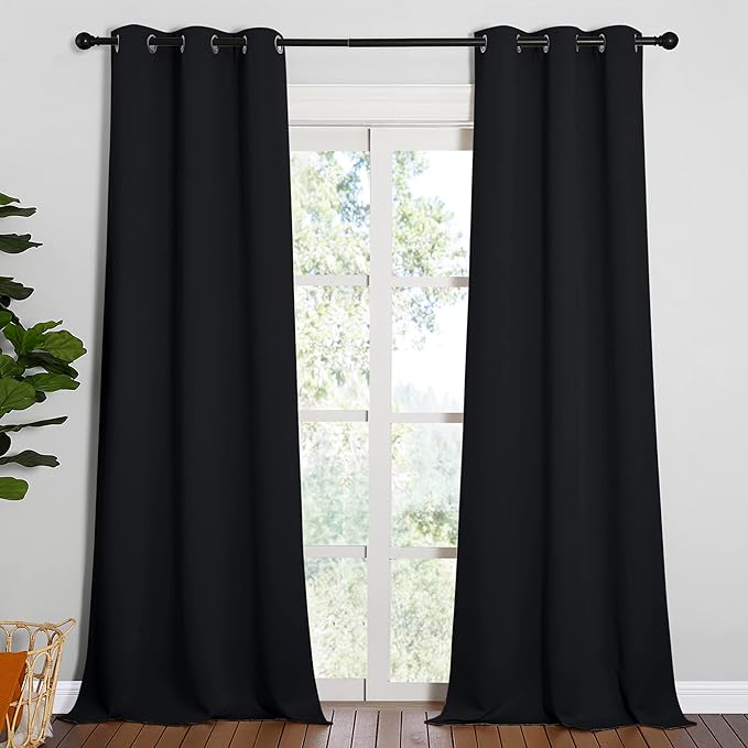 NICETOWN Black Out Curtain Panels - Home Decoration Thermal Insulated Solid Grommet Blackout Curtains/Drapes for Hall/Dining Room (Set of 2, 42 inches by 95 Inch, Black) by NICETOWN
