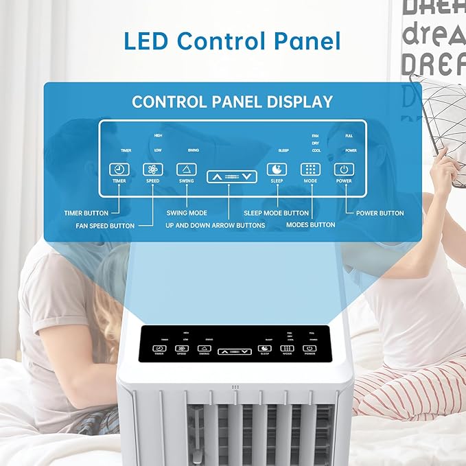 8000 BTUs Portable Air Conditioner with Efficient Cooling, Quiet Portable Cooling AC Up to 350 Sq.Ft. with Dehumidifier, Fan, Sleep Modes, 3-in-1 AC Unit with Remote Control & 24H Timer, White - Image 4