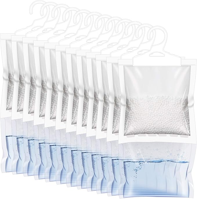 ZSZMFH 12 Pack Moisture Absorber Hanging Bags, Fragrance Free Humidity Packs, Hanging Closet Dehumidifier Bags-220g/pack by ZSZMFH