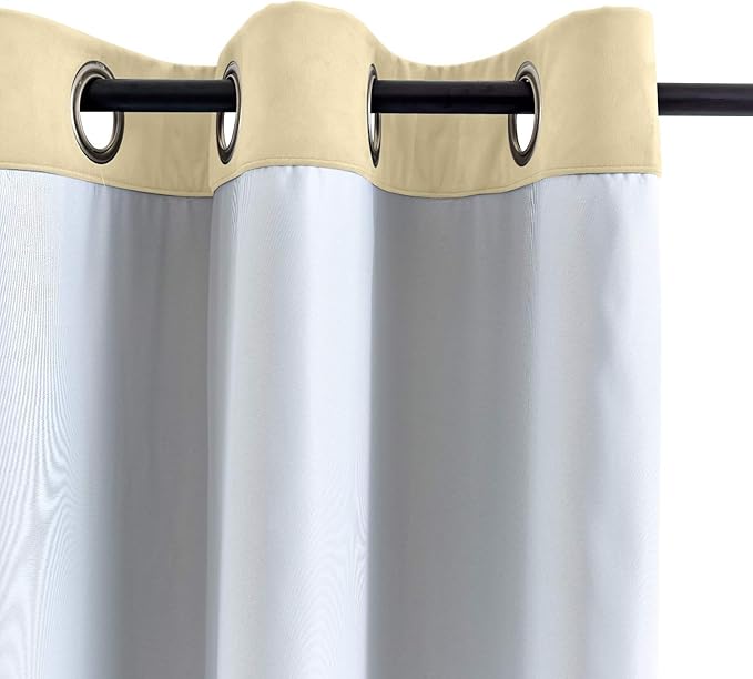 ChadMade Blackout Lined Premium Velvet Curtain Cream 100Wx120L Inch (1 Panel), Eyelet Grommet for Livingroom Bedroom Theater Studio, Leon Collection - Image 3