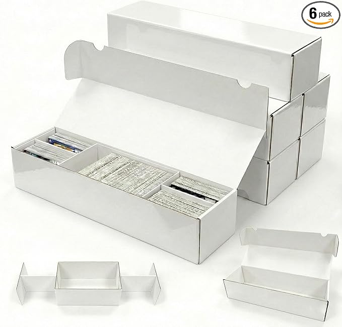 Laminated Trading Card Storage Box, 6-Pack Storage Card Box with 5-Compartment, Glossy White Cardboard Collector Box for TCG/Sports Cards Storage by XRACV