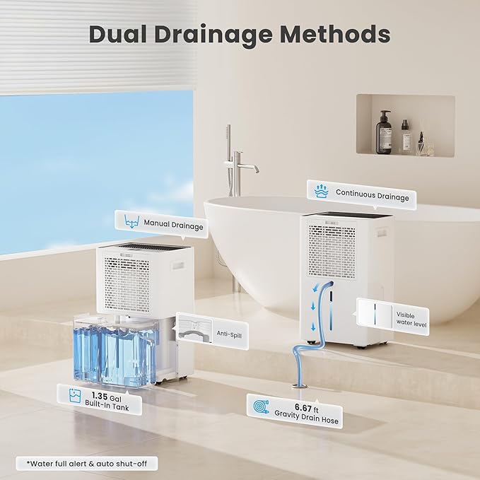 Candy 4500 Sq.Ft Dehumidifier for Basement,80 Pints Dehumidifiers for Home,Continuous/Sleep/Auto Mode,1.35 Gal Water Tank with Drain Hose,Portable & Wifi for Large Room,Bedroom,Bathroom,Garage,Laundry - Image 3
