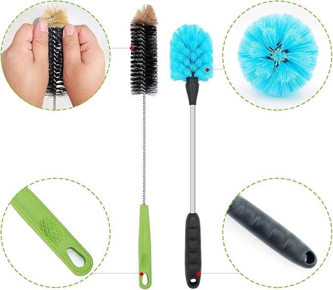 Long Bottle Brush, 17 in Bendable Cleaner Brushes for Cleaning Neck Beer Bottles, Wine, Baby Bottles, Water Bottles, Tumblers, Flask, Bird Feeder, Vase, Pipes and Brewing Supplies Black + Blue/2Pack - Image 3