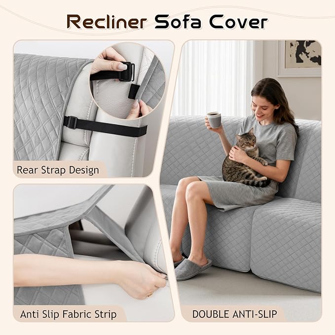 Arfntevss Waterproof Recliner Sectional Couch Covers for Reclining Sectional L Shape Sofa Cover Non Slip Washable Recliner L Shaped Slipcover Additional Seat Protector (1 Seat Cover, Silvery Gray) - Image 4