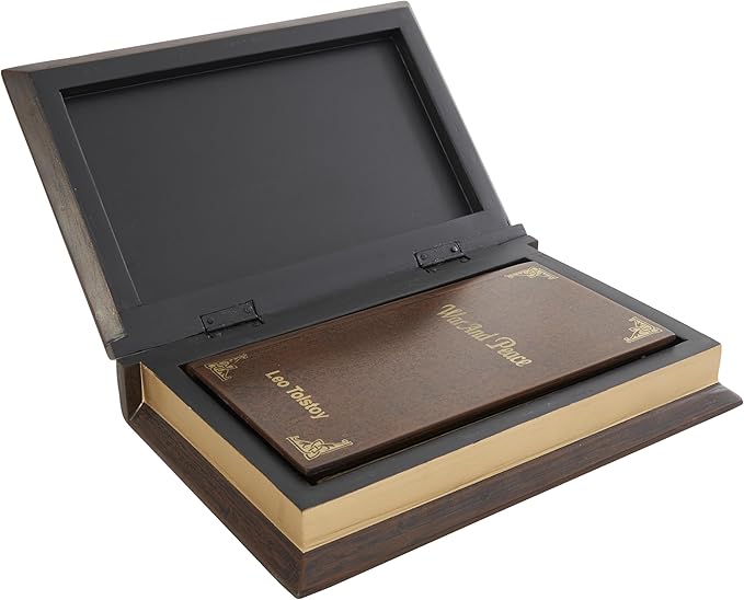 Deco 79 Wooden Decorative Box "War and Peace" Storage Faux Book Decorative Keepsake Boxes, Set of 2 Storage Boxes 11", 9"W, Brown - Image 2