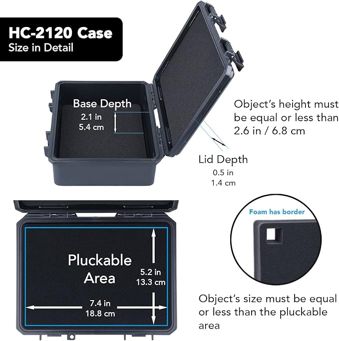 Lykus HC-2120 Mini Hard Case Dry Box with Foam Insert, Interior Size 8.3x5.9x2.7 in, IP66 Splash-Proof, Suitable for Cellphones, Tools, Small Devices and More - Image 3