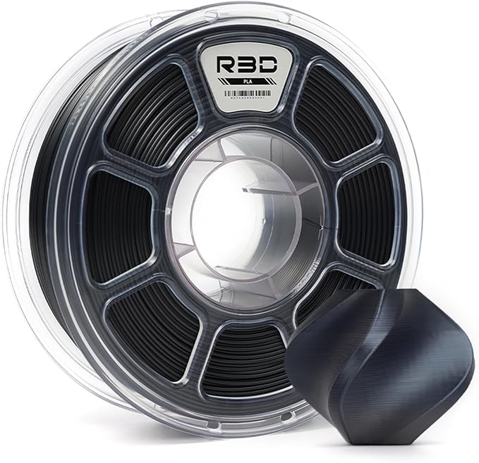 R3D PLA Filament 1.75mm, 0-370 mm/s High Speed PLA Printing, Dimensional Accuracy +/- 0.02mm, 1KG (2.2lbs) Clear Plastic Spool 3D Printer Filament (Silk Black) by R3D