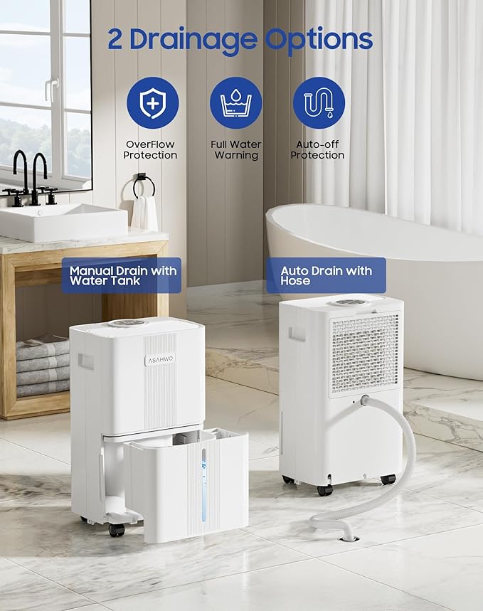 1600 Sq.ft Dehumidifier for Home, 21 Pints Dehumidifier for Basement with Drain Hose, Quiet Dehumidifiers Smart Humidity Control, 24H Timer, 3 Modes, Portable for Bedroom,Bathroom - Image 5