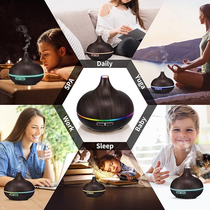 Aromatherapy Essential Oil Diffuser Set - 550ML Ultrasonic Humidifier for Large Rooms - Vaporizer and Aroma Diffuser for Home Bedroom - Image 6