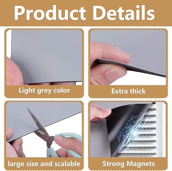4 Pcs 13.4'' x 13.4'' Strong Magnet Vent Covers, 63Mil Extra Thick Magnetic Register Cover, Square Air Vent Sealing Covers for Home Wall Ceiling Floor HVAC AC RV Steel Vents - Image 3