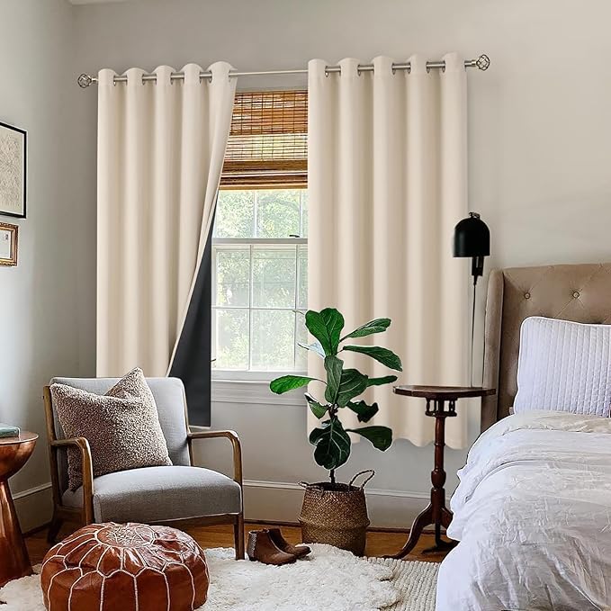 BGment Thermal Insulated 100% Blackout Curtains 63 Inch Length 2 Panels, Total Light Blocking Curtains for Bedroom, Grommet Window Drapes with Thick Black Liner, 60 Inch Wide Each Panel, Champagne - Image 2