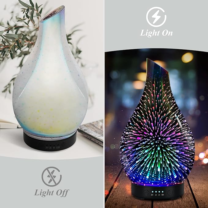 Essential Oil Diffuser 120ml Ultrasonic Aromatherapy Diffuser with Handmade Glass with Auto Shut-Off Protection 4 Timer Setting 7 Colors Changed LED Diffuser for Home Yoga Office Gifts for Women - Image 2