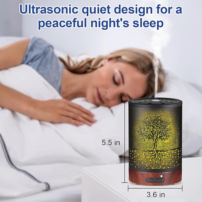 Essential Oil Diffuser- Aromatherapy Diffuser with7 Colors Light and Auto-Off for Women Metal Cool Mist Humidifier for Home and Office for Mom Women(Tree) - Image 5
