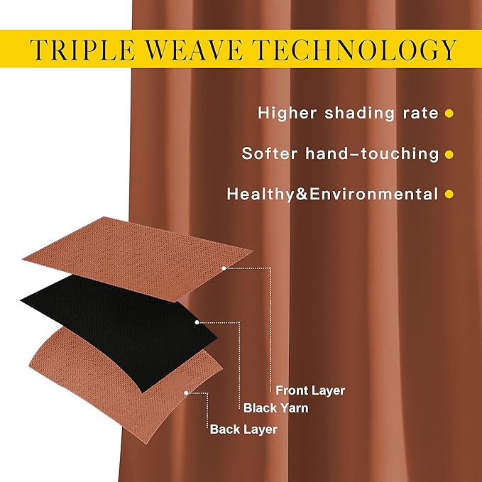 NICETOWN Blackout Burnt Orange Curtain & Drape - Room Darkening Light Blocking Window Treatment for Living Room, W52 x L84, 1 Panel - Image 2
