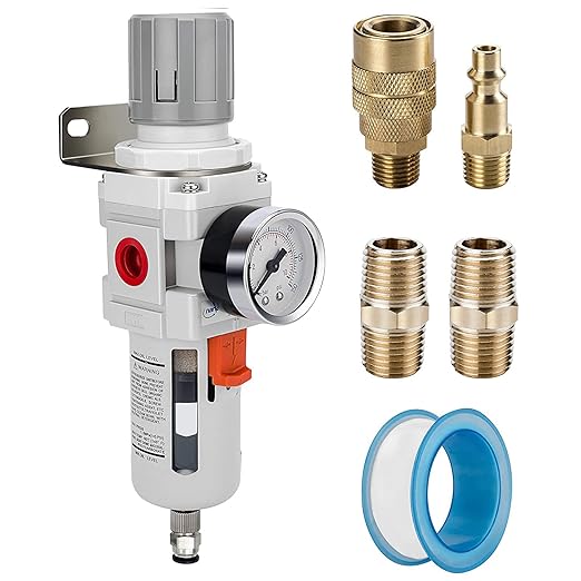 NANPU 3/8" NPT Compressed Air Filter Regulator Combo Piggyback, Semi-Auto Drain, 5 Micron Brass Element, Poly Bowl, Metal Bracket, 0-150 psi Gauge by NANPU