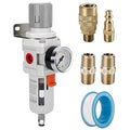 NANPU 3/8" NPT Compressed Air Filter Regulator Combo Piggyback, Semi-Auto Drain, 5 Micron Brass Element, Poly Bowl, Metal Bracket, 0-150 psi Gauge by NANPU