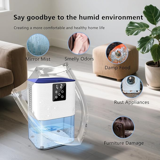 Dehumidifiers for Home,with 105 OZ Water Tank (1000 Sq Ft), Quiet Dehumidifier for Bedroom, Basement, Bathroom, with Auto Shut Off, 7 Colors LED Light (White) - Image 9