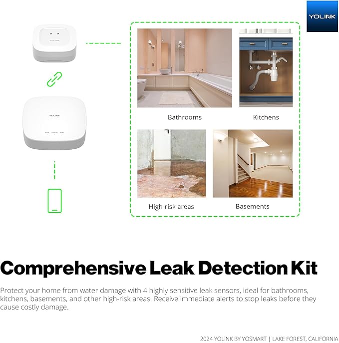 YoLink Smart Home Leak Detection Starter Kit – Hub + 4 Water Leak Sensors (0 dB), LoRa Long-Range, Alexa & IFTTT Compatible, Instant App/SMS/Email Alerts, Up to 5-Year Battery - Image 2