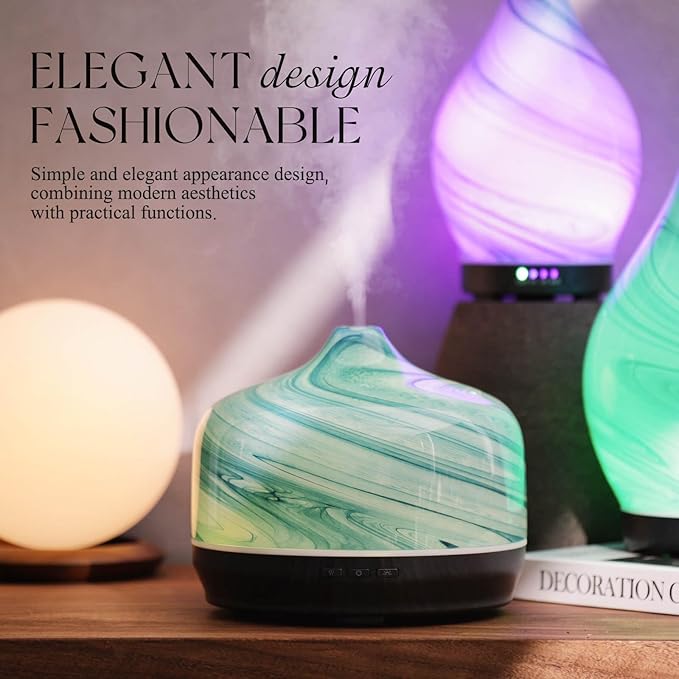 Porseme 500ml Glass Essential Oil Diffuser Aromatherapy Ultrasonic Cool Mist Humidifier 15-21 Running Hours Waterless Auto-Off Air Diffusers for Sleeping Yoga Office Working Spa and Rest (Blue Ink) - Image 7