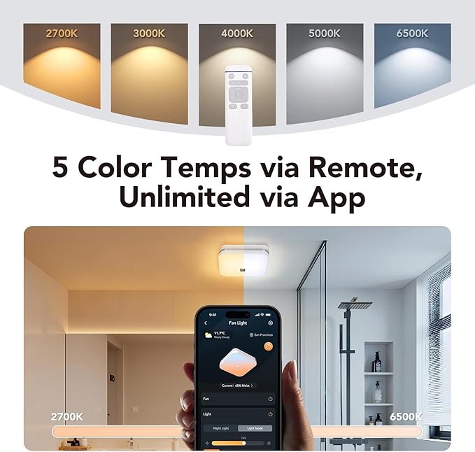 OREiN Matter Smart Bathroom Exhaust Fan with Light, Quiet 110 CFM Ventilation Fan, 1200LM Dimmable LED & Night Light, AI RGB Lighting, 2700K–6500K, No Speaker, Works with Alexa, Google & Apple Home - Image 6