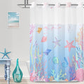 No Hook Shower Curtain with Snap in Liner, Beach Ocean Nautical Coastal Shower Curtains and Liner Set for Bathroom, Seashell Hotel Bath Curtain, Waterproof Washable, Blue Pink 71" x 74" by TWLSNCD