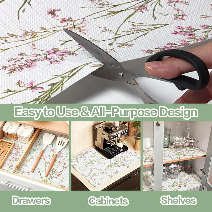 Shelf and Drawer Liner for Kitchen Cabinets,Non-Adhesive and Strong Grip Non-Slip Floral Drawer Liner Waterproof Shelf Liner Easy to Clean Cabinet Liners for Drawers,Cupboard,Shelves 12IN×10FT - Image 4
