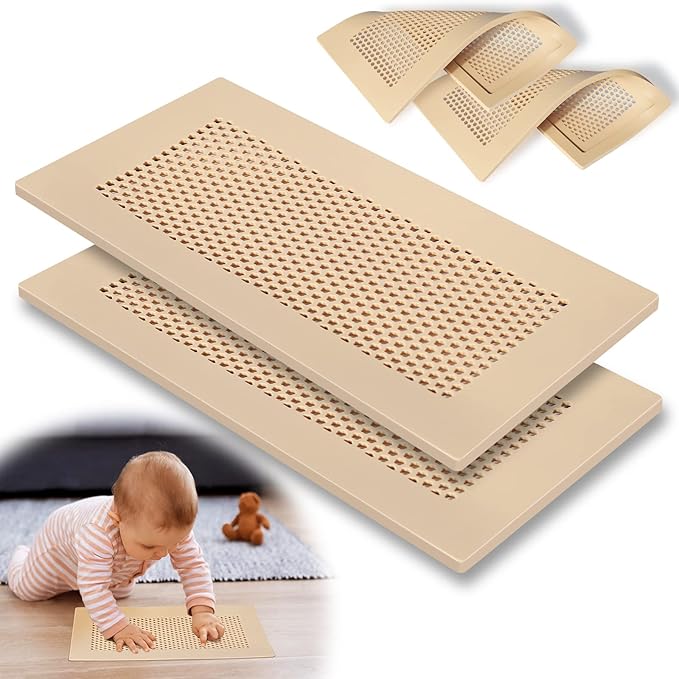 Orzbow Baby Proofing Soft Silicone Vent Cover for Home Wall/Ceiling/Floor Register of Width 5.3" to 5.9", Length 11.3" to 11.9", Child Proof Floor Air Vent Deflector Cover, Easy Install, Khaki, 2 Pack by Orzbow-MakeParentingEasier