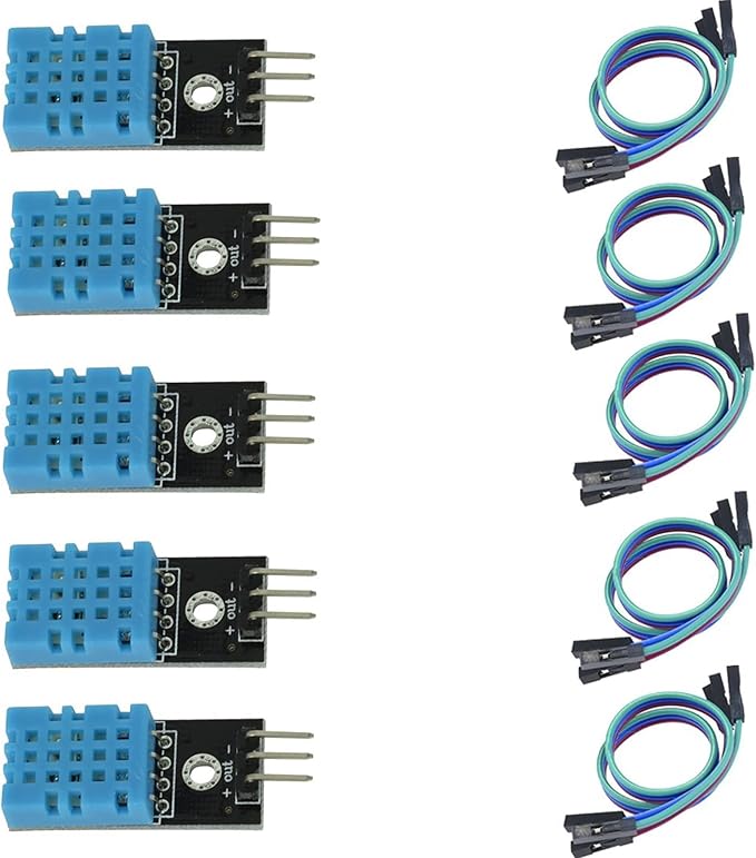 5 Pieces DHT11 Temperature & Humidity Sensor Module Digital Temperature and Humidity Sensor 3.3V-5V with Humidity Measurement Range 20%-95% and Temperature Measurement Range 0-50℃ with Dupont Wires by hiBCTR