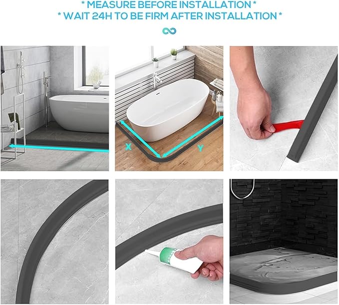 1.18in×1.57in，Shower Water Guard，Shower Door Seal Strip，Durable Silicone Waterproof Barrier,Room Sink countertop Bathroom Bathtub Dry Wet Separation Holder. ﻿(Gray,3 meters/118 in) - Image 6
