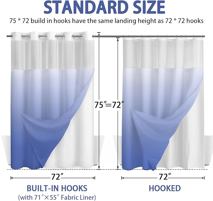 No Hook Shower Curtain and Liner Set,Ombre Light Blue Hotel Waffle Shower Curtain with Liner 75" L x 72" W - Image 6