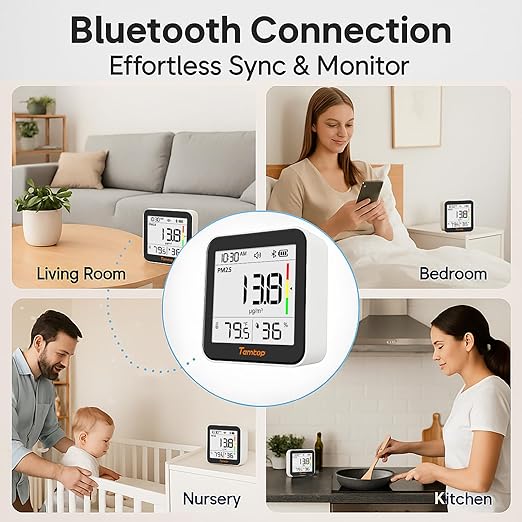 Temtop M10+ Indoor Air Quality Monitor & CO2 Meter for Home, 6-in-1 PM2.5 & VOC Detector, E-Ink Display, Battery Powered 60-Day Quiet Bedroom Air Pollution Monitor, App Temperature & Humidity Sensor - Image 7