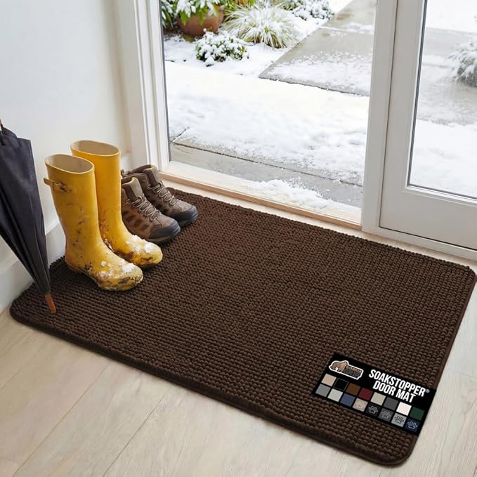 GORILLA GRIP SOAKSTOPPER Dog Door Mat, 48x30 Machine Washable Rug Absorbent Doormat Captures Moisture Mud Dirt, Quick Dry Soft Chenille Entryway Rugs Indoor Entrance Mats for Dog Paws, Brown by GorillaGrip