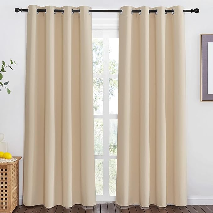 NICETOWN 80 inch Curtain Privacy for Doorway - Thermal Insulated Grommet Window Treatments Room Darkening Sound Reducing for Bedroom/Home Office (Biscotti Beige, 1 Panel, W46 x L80) - Image 2