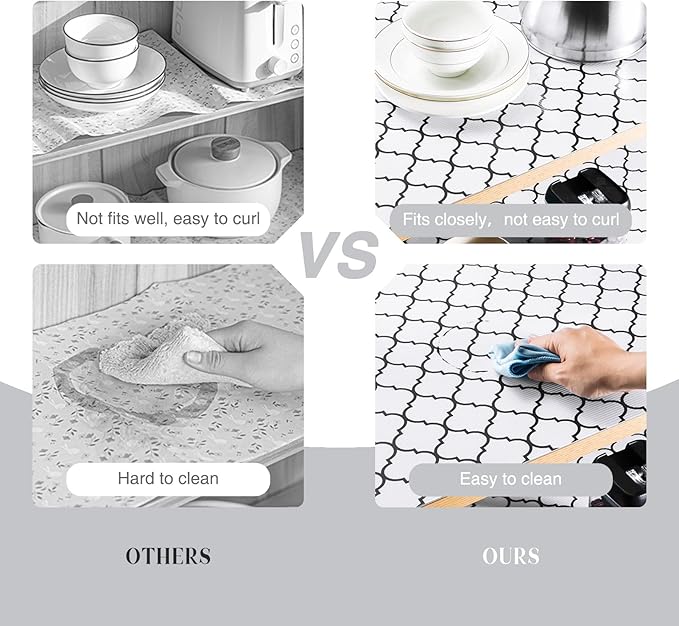 Glotoch Non Slip Shelf Liner 24 Inch Wide, Non Adhesive Drawer Liner, Waterproof Shelf Liners for Kitchen Cabinets/Refrigerator/Wire Shelving/Bathroom/Pantry-Heavy Duty, Durable, White Quatrefoil - Image 2